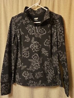 Avia Black Floral Quarter-Zip Performance Top